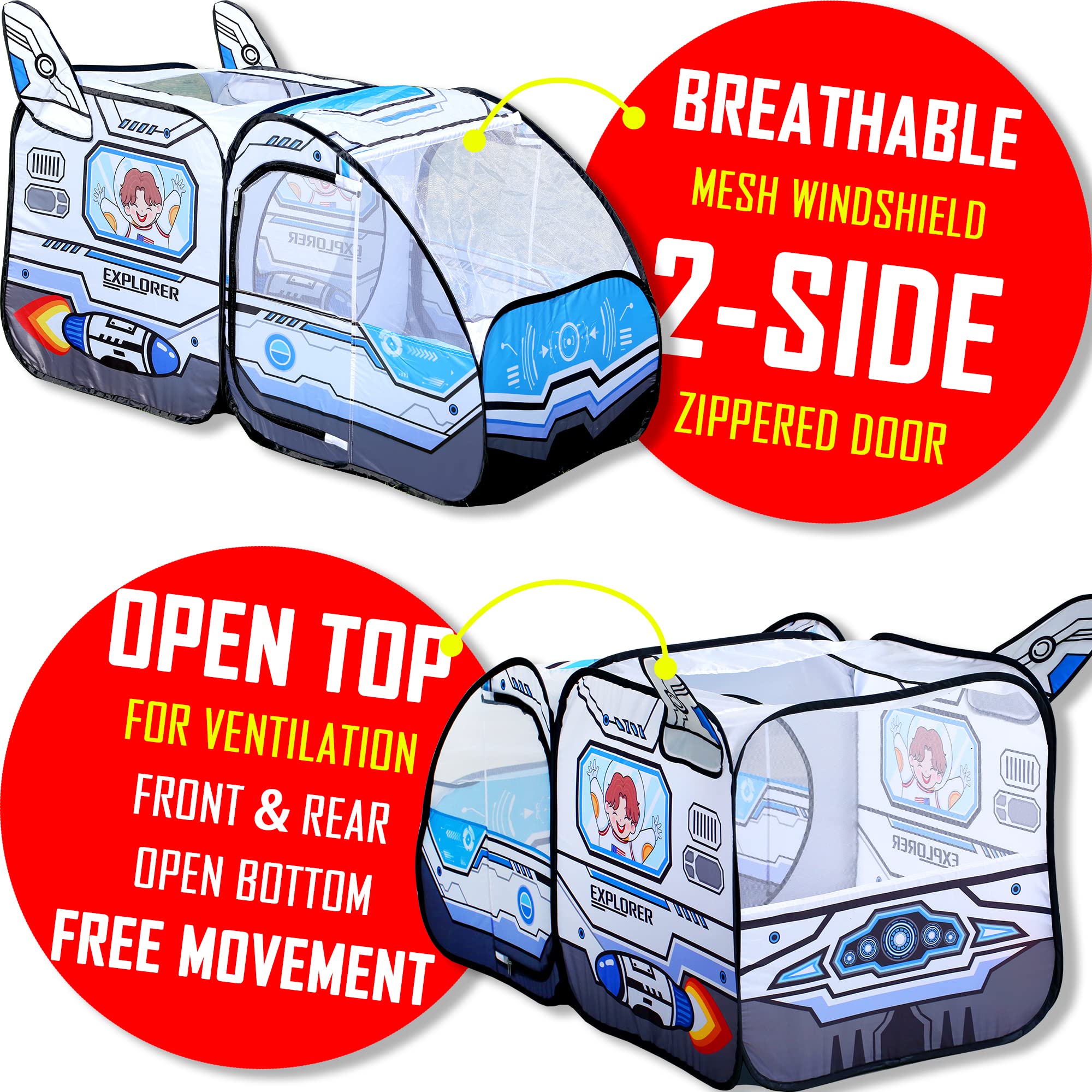 Kids Pop Up Play Tent - Spaceship Indoor Outdoor Rocket Ship Playhouse Games Party Foldable Tent Birthday Toy for Boys Girls Toddler