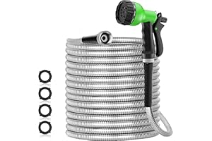 SPECILITE 100ft 304 Stainless Steel Garden Hose Metal, Heavy Duty Water Hoses with Nozzles for Yard, Outdoor - Flexible, Never Kink & Tangle, Puncture Resistant