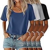 Ficerd 4 Pack Women's Scoop Neck Loose Fit T Shirts Basic Casual Short Sleeve Tops Soft Layer Summer Tees