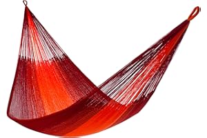 Handwoven Hammock by Yellow Leaf Hammocks - Double Size, Fits 1-2 ppl, 400lb max - Weathersafe, Super Strong, Easy to Hang, Ultra Soft, Artisan Made - Color: Red - Orange