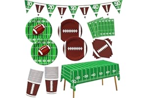 GIFTPIONEER Football Party Supplies Kit Serve 24, Football Party Favors Set Includes Tablecloth, Plates, Napkins, Banner, Cups, Super Game Bowl Party Decoration Football Themed Decor Birthday Sport Party