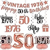 Yatufom 50th Birthday Decorations for Women, Rose Gold Vintage 1976 Birthday Banner Table Honeycomb Centerpiece Hanging Swirls 50 Balloons Party Supplies Kit, 50 Year Old Birthday Party Decorations