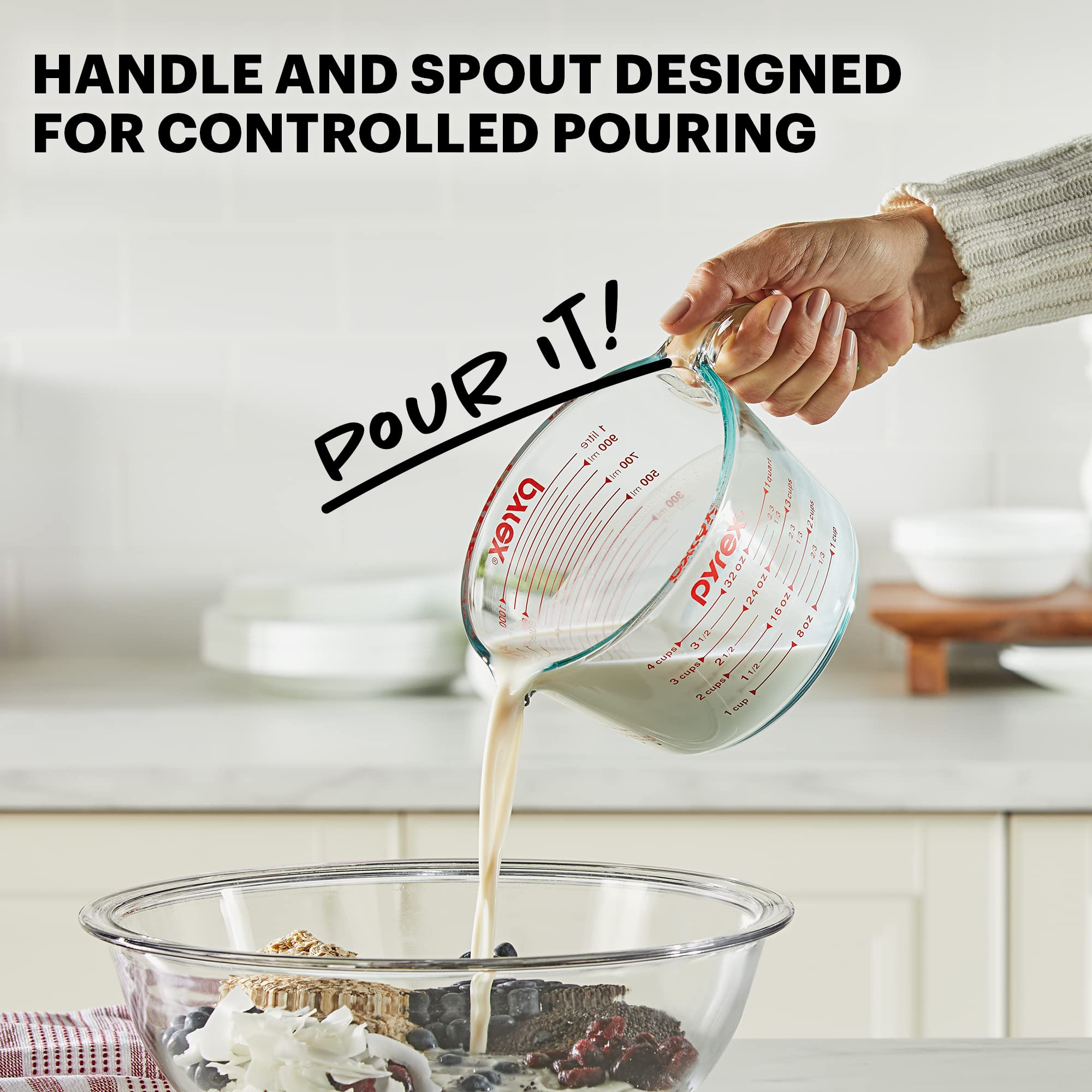 Pyrex 4Cup Glass Measuring Cup For Baking and Cooking, Dishwasher