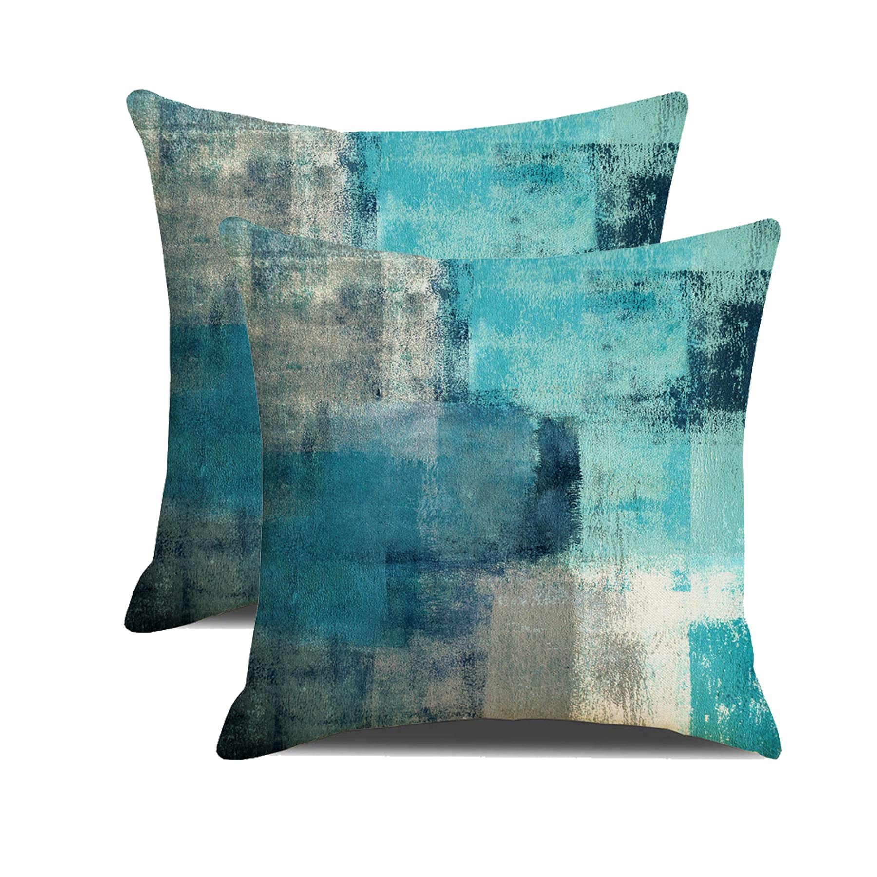DWDC Cushion Covers 50x50cm Pack of 2 Abstract Art Pillow Cover, Teal and Grey Contemporary Gallery Home Decorative Throw Pillows Cover for Bedroom Sofa Living Room20x20inch