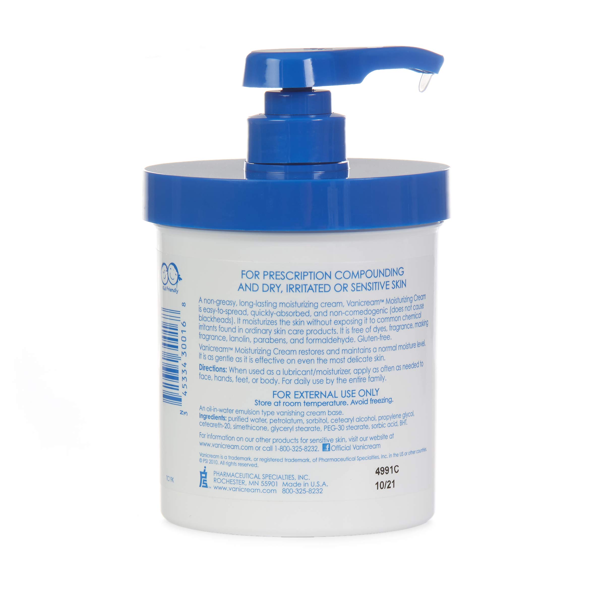 Vanicream Moisturizing Cream with Pump Fragrance and Gluten Free