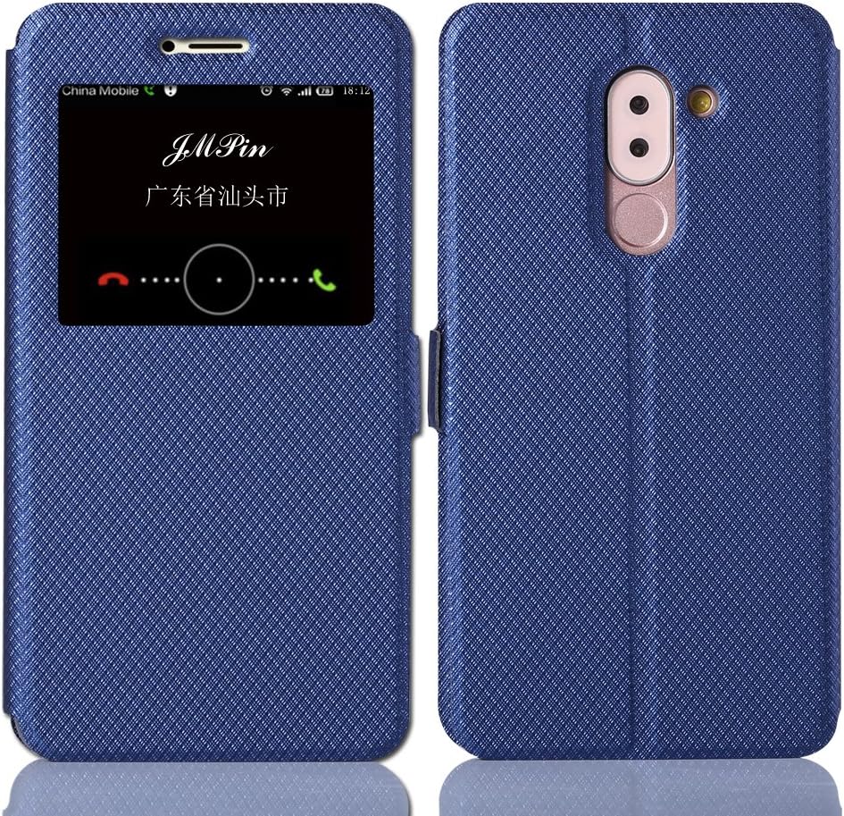 Huawei Honor 6X Case , Huawei Mate 9 Lite Case , JMPin [View Window] Flip Case Cover with Kickstand [Magnetic Closure] for Huawei Honor6X Case (Huawei Honor 6X blue)