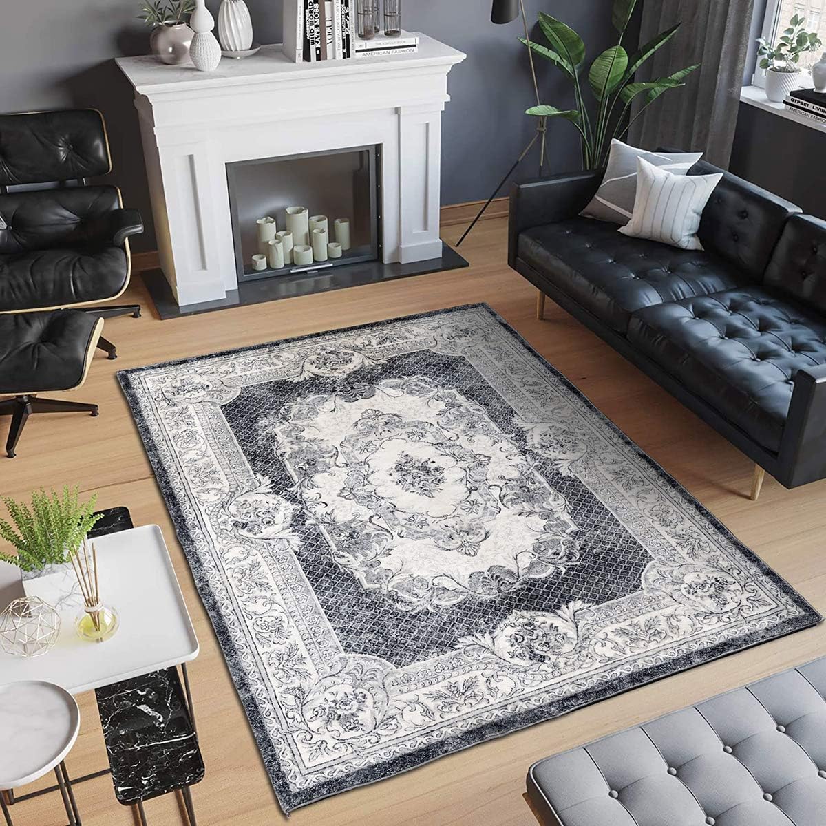 Area Rugs Modern Style Rug Artistic Traditional Unique Carpet Soft Short Pile Living Room Carpets Anti Slip Floor Mat Large for Hallway Bedroom (Grey white