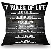 Swono 7 Rules of Life Motivational Quotes Throw Pillow Case Cushion Cover Cotton Linen 18x18 Inches for Sofa Couch