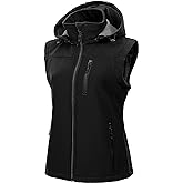 CREATMO US Women's Lightweight Softshell Vest Outerwear Windbreaker Sleeveless Jacket With Removable Hood