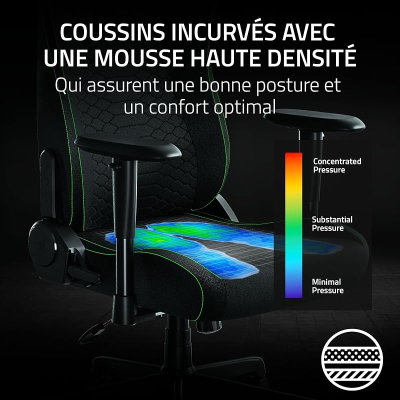 Iskur V2 X - Essential Gaming Chair avec Support Lombaire intégré (Coussins en Mousse moulée Haute densité, accoudoirs en 2D, Tissu avec Finition Douce) Noir