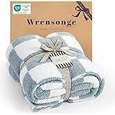 WRENSONGE Checkered Throw Blanket, Grey Blue Soft Cozy Fluffy Warm Hand Made Throw Blankets for Couch, Sofa, Chair, Bed, Camping, Picnic, Travel Lightweight Bed Blanket - 50"*70"