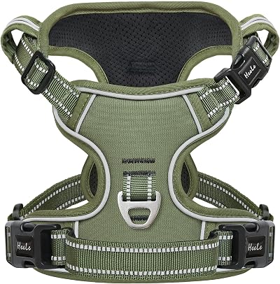 HEELE Dog Harness No-Pull Release Neck Reflective Adjustable XS Green