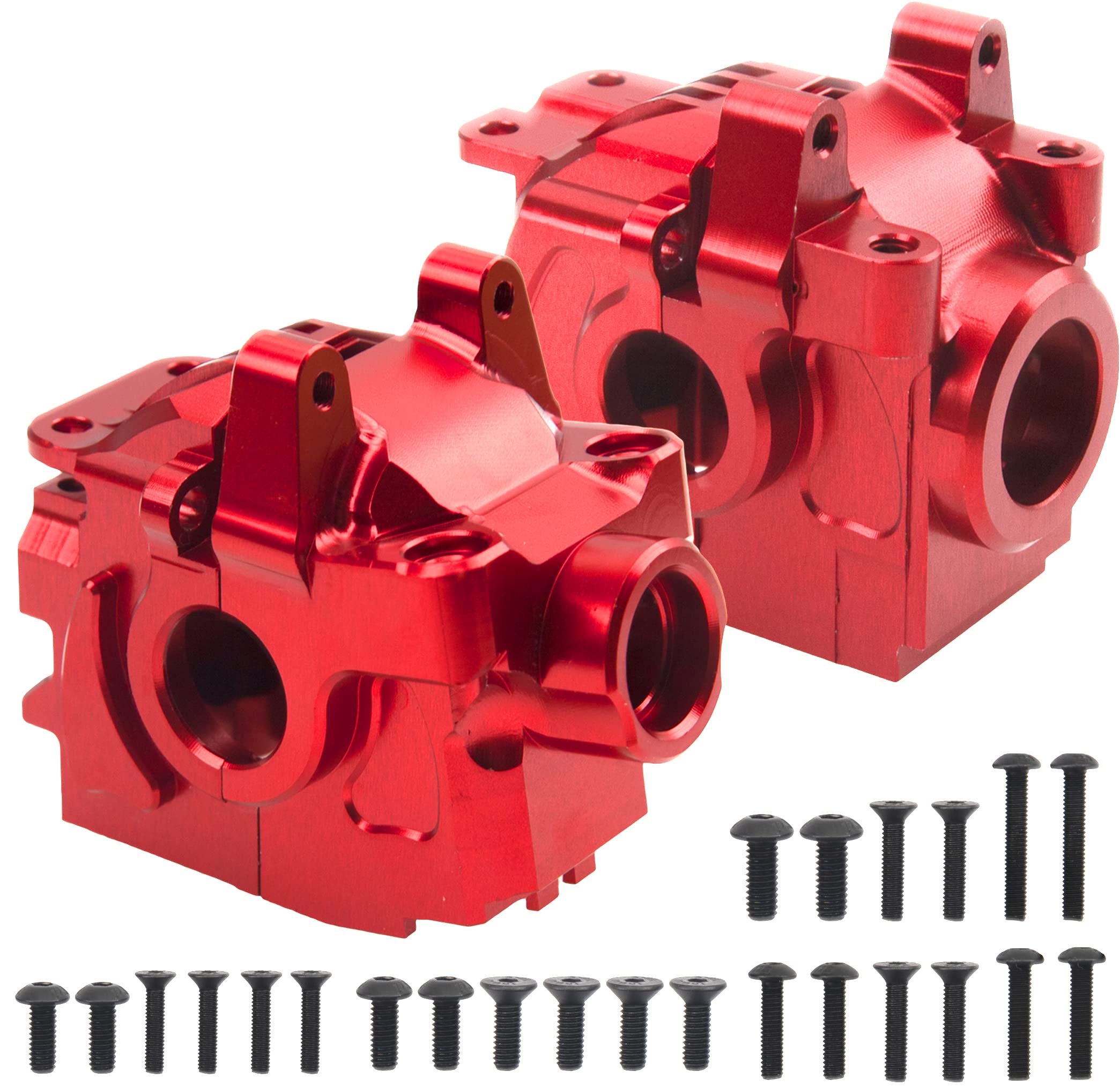 Photo 1 of ShareGoo Aluminum Front& Rear Gear Box Case Transmission Gear Housing #6880#6881 Compatible with Traxxas 1/10 Hoss Rustler Slash Stampede XO-1 4X4 RC Car Upgrade Parts (Red)
