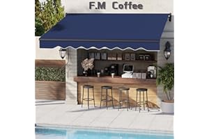 Dragosum 10'x8' Patio Retractable Awnings UV Protection Sun Shade Window Door Shelter with Manual Crank Handle,Waterproof Fabric and Aluminum Frame for Outdoor, Deck, Yard, Balcony (Dark Blue)