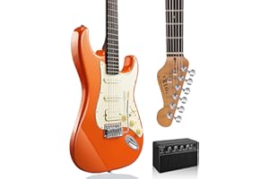 AKLOT Beginner Electric Guitar Kit: 10W Amp, Coil-Split HSS Pickups, Lesson Book, Roasted Maple Neck, Gig Bag, Tuner, Strap, 