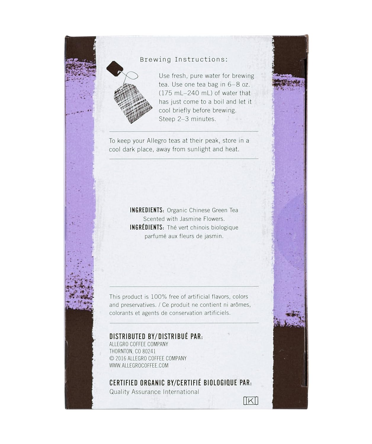 Allegro Tea, Organic Jasmine Green Tea Bags, 20 ct : Grocery Tea Sampler : Grocery & Gourmet Food