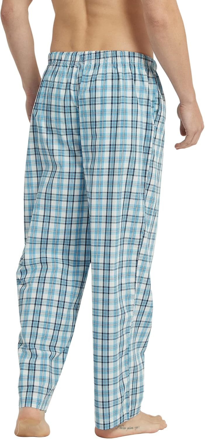 Vulcanodon Men's Cotton Woven Pajama Pants, Soft Lounge Pajama Pants with Big Pockets for Men Plaid Pj Bottoms at  Men’s Clothing store