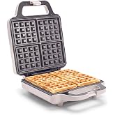 GreenPan Advanced Waffle Maker, 4-Square Belgian &amp; Classic Waffle Maker, PFAS-Free Ceramic Nonstick, Cool-Touch Handle, Overheat Protection, Easy Clean, Clay
