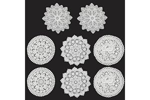 TEYOON 8 Pieces 6 Inch Cotton Lace Doilies Crochet Handmade Lace Coasters Round Lace Placemat Rustic Table Doilies Decors for Kitchen Dining Room Party Dressers Dream Catcher Decoration (Combo 2)