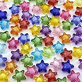 Jmassyang 220 Pcs 11mm Acrylic Star Pony Beads Colorful Clear Loose Spacer Plastic Beads for DIY Necklace Earrings Lanyard Jewelry Making Home Decoration(Mixed Colors)