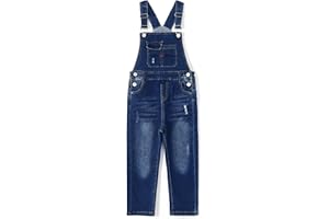 KIDSCOOL SPACE Baby Little Boys Slim Fit Jeans,Ripped Bib Pocket Fashion Denim Overalls