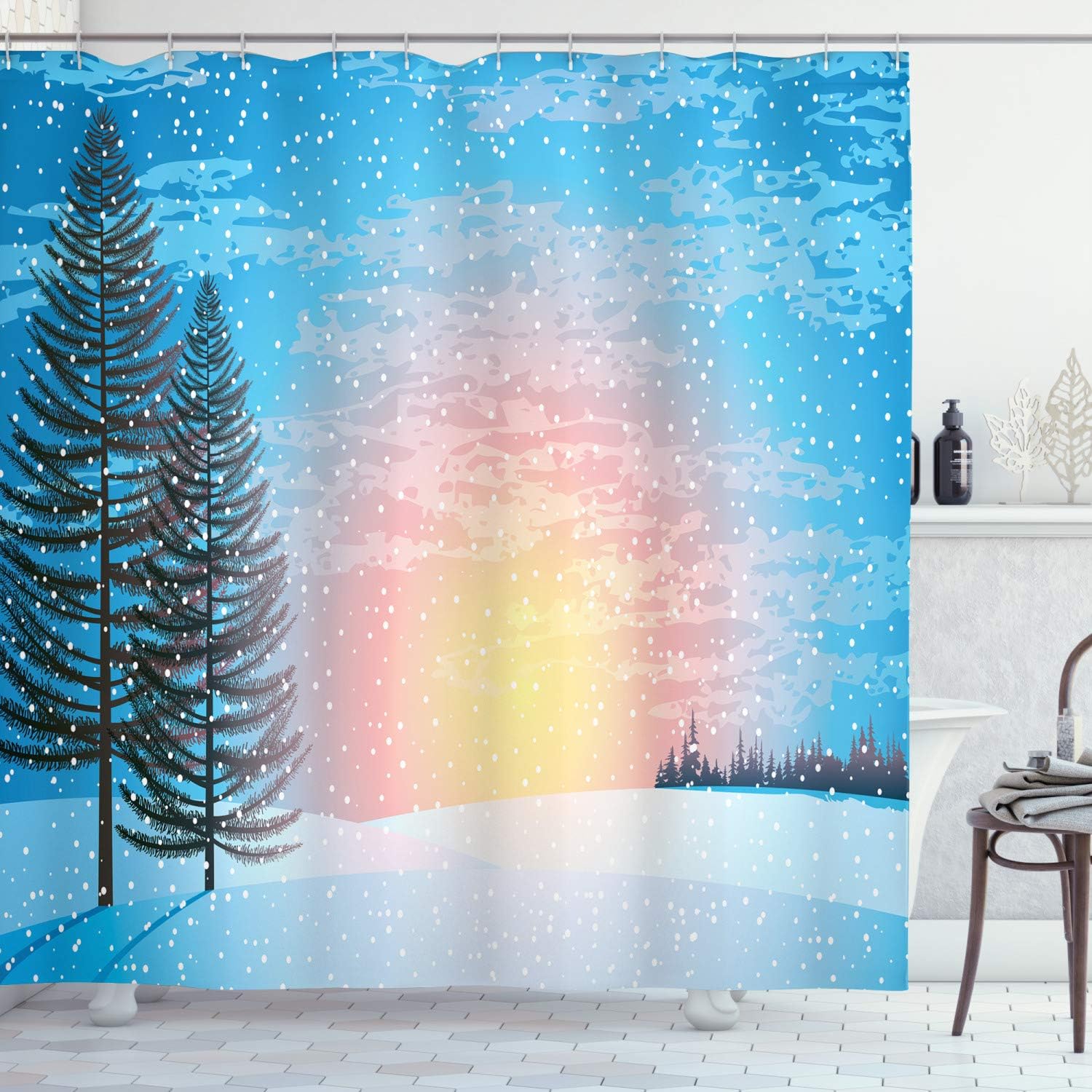 Lunarable Winter Scene Shower Curtain, Snow Covered Hills