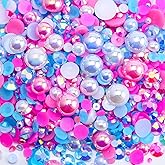 Briskbloom 60g Mix Flatback Pearls and Rhinestones for Crafts, 3620PCS Flatback Pearl Rhinestones for Tumblers Nail Face Art, Jelly Rhinestones and Half Pearls, with Tweezers Wax Pen, White|Blue|Pinks