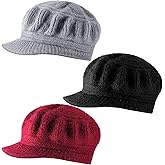 Mepase 3 Pieces Women Warm Hat for Winter Slouchy Beanie Cap with Visor Knitted Newsboy Hats for Women Ski Snow