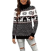 LYHNMW Women's Ugly Christmas Sweaters Snowflake Reindeer Long Sleeve Holiday Knit Xmas Sweater Pullover Tops