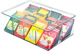 Youngever Large Plastic Tea Packet Organizer with Lids, Reusable Food Packet Storage Container Divided into 8 Compartments, T