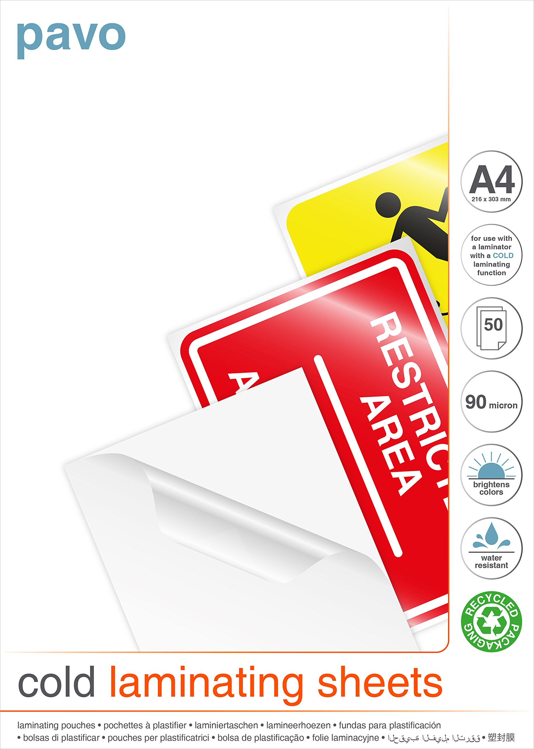 Pavo - A4 Cold Laminating Sheets 90μ, Cold Laminating, No Machine (Pack of 50)