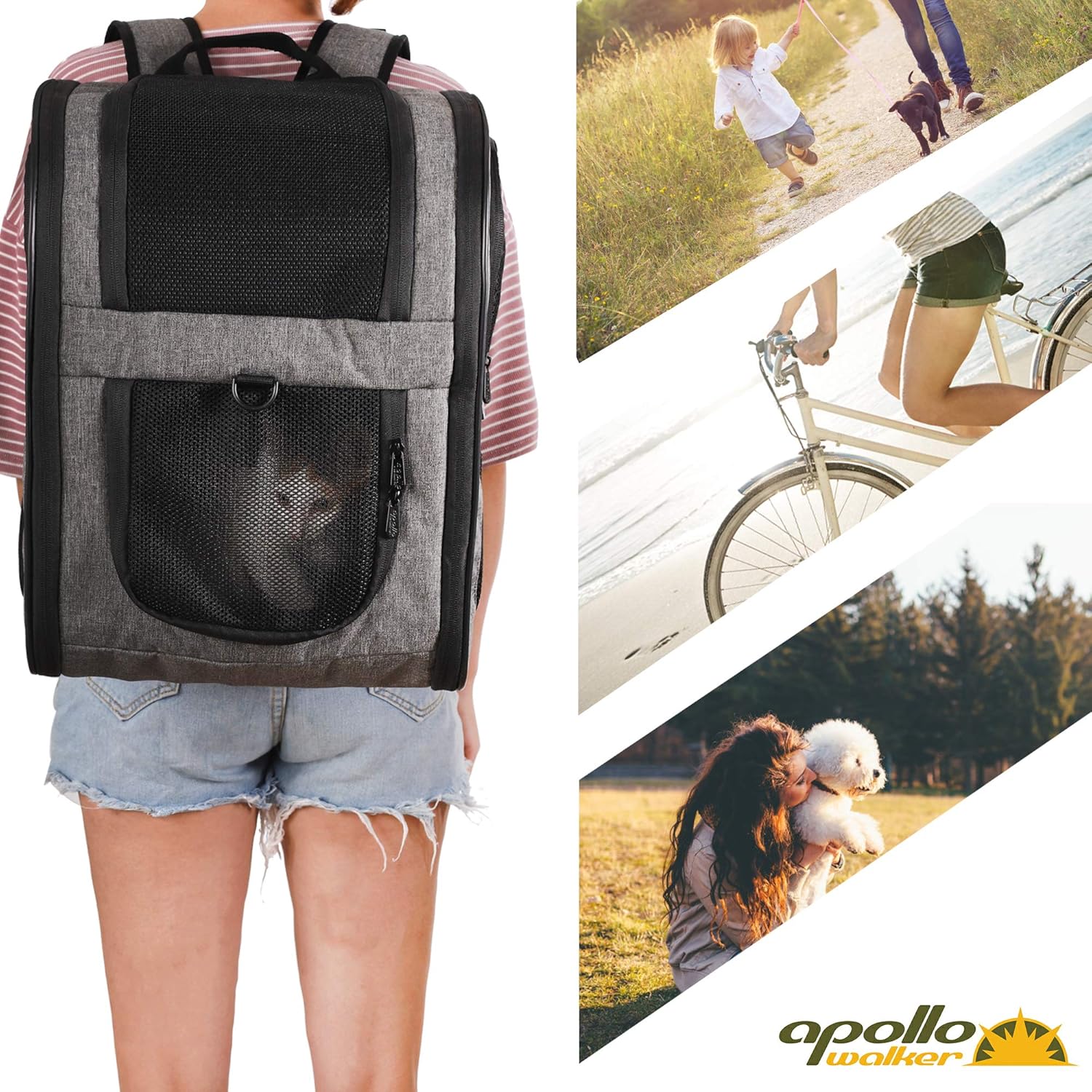 apollo walker Pet Carrier Backpack for Large/Small Cats and Dogs, Puppies, Safety Features and Cushion Back Support | for Travel, Hiking, Outdoor Use (Gray): Pet Supplies