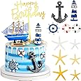 19 Pcs Nautical Cake Topper Pirate Cake Topper Ship Theme Nautical Cupcake Decorations for Birthday Wedding Baby Shower Summer Party Decor