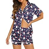 Ekouaer Silk Pajamas for Women Short Sleeve Sleepwear Soft Button Down Loungewear 2 Piece Satin Pjs Shorts Set