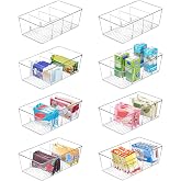 Vtopmart 8 Pack Food Storage Organizer Bins, Clear Plastic, 4 Compartments | For Pantry, Kitchen, Fridge and Cabinet Organization, Organize Food Packets, Snacks, Pouches and Spice Packets