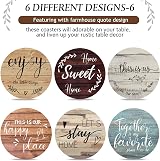 Queekay Coasters Set of 6 with Holder Farmhouse Wood 4'' New Home Gift view 4
