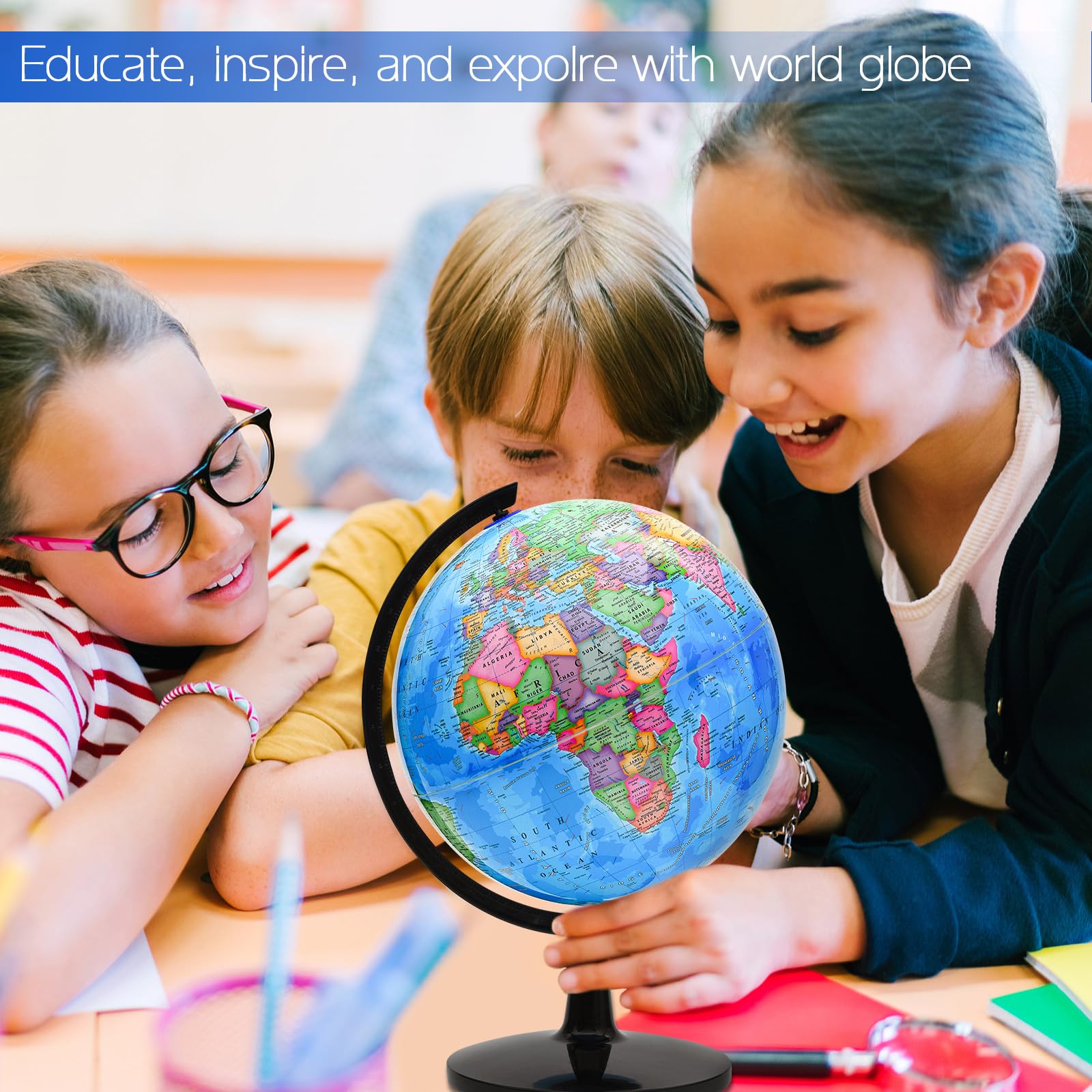 World Globe for Kids Learning, 12 inch Interactive Globe for Children with Stand, Self-Assembled Spinning World Globes for Adults, Decorative Kids Room, Students Desk, Classroom, Adults Office