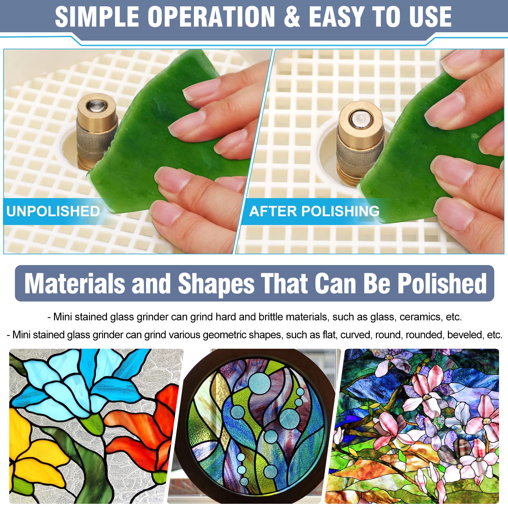 Stained Glass Grinder,4200r/min Mini DIY Grinding Tool, 110V 65W Portable Glass Grinder Kit with 5/8