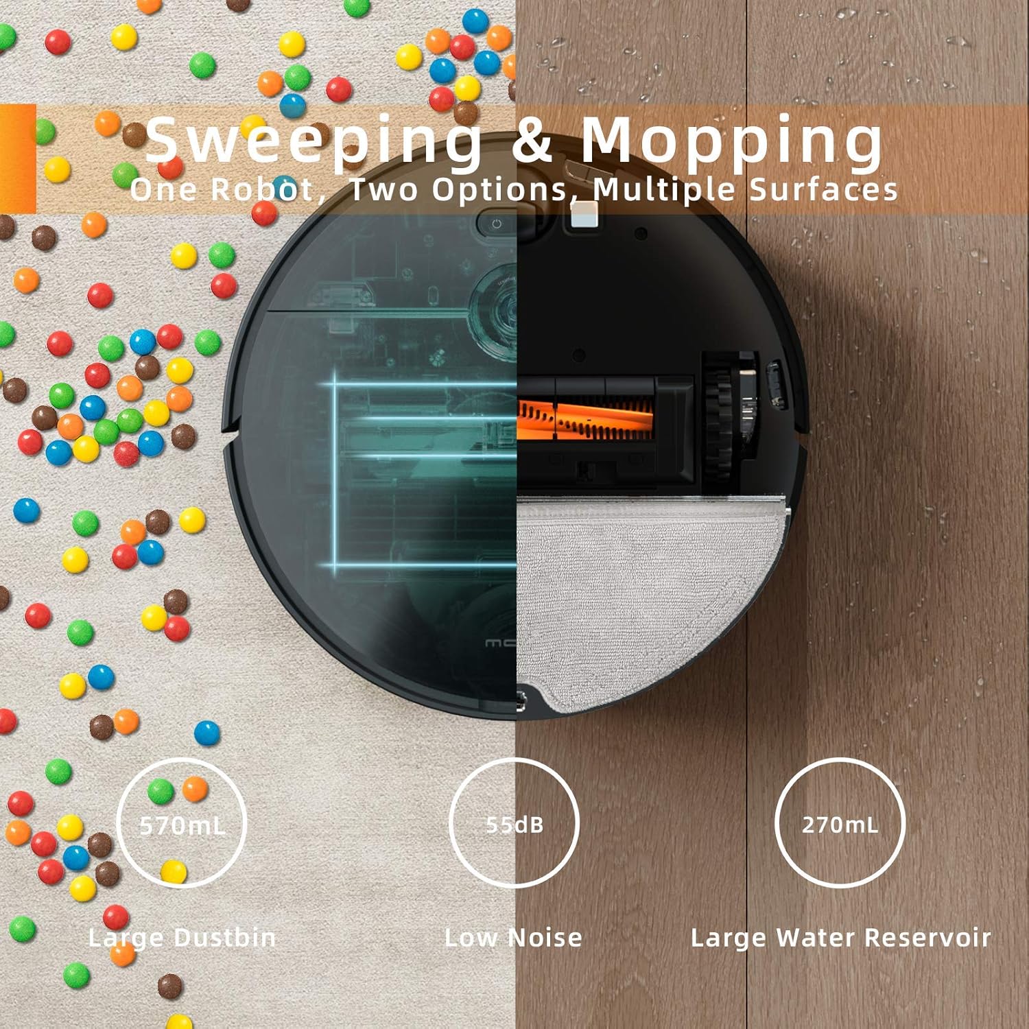 MOVA Z500 Robot Vacuum and Mop, Smart Navigation Robot Vacuum, Robot Vacuum Cleaner with 3000Pa Strong Suction, Alexa, 5200mAh Large Battery, 2-in-1 Vacuum and Mop, for Pet Hair, Hard Floor, Carpet -