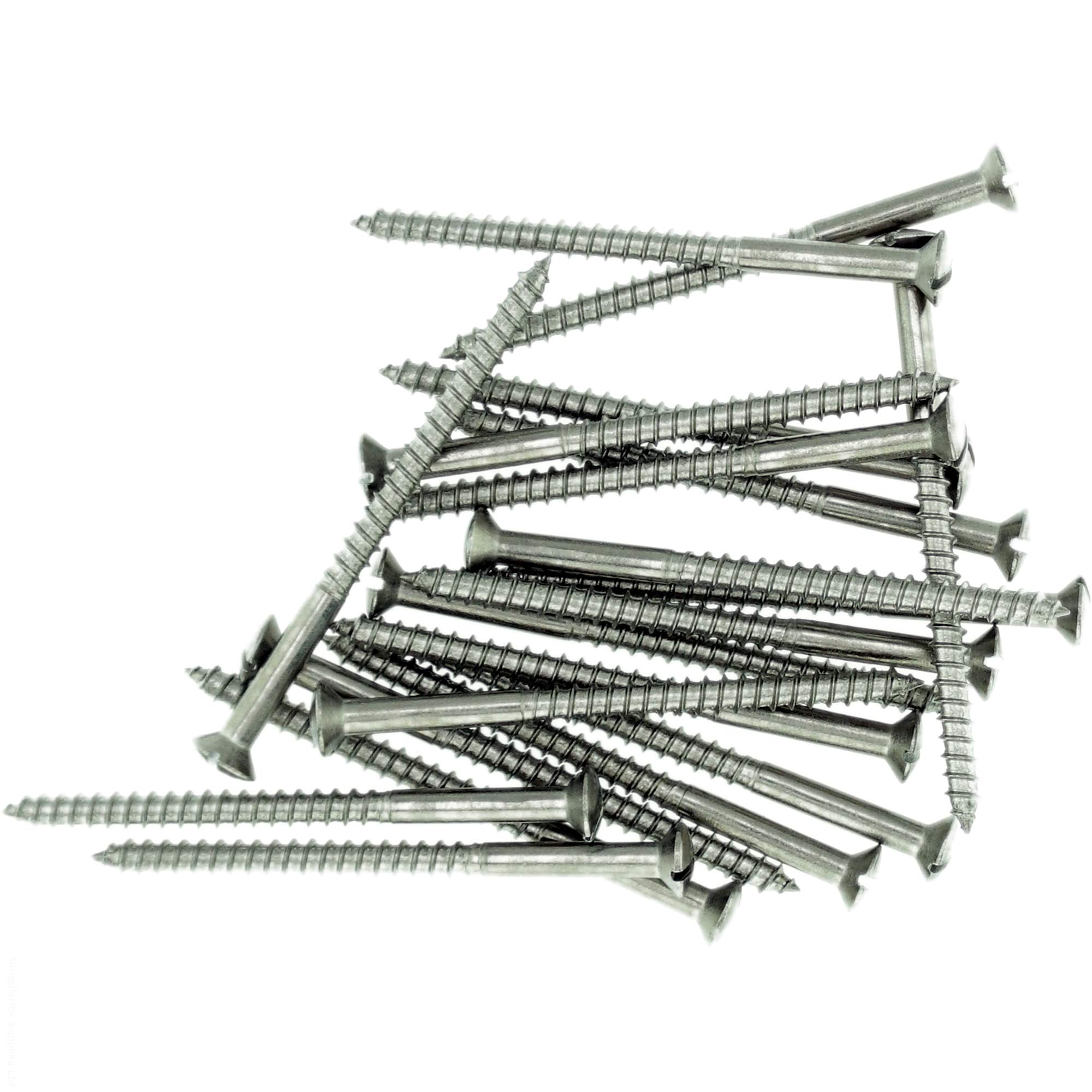 No.6 x 1.98 (3.5mm x 50mm) Slot Raised Countersunk Wood Screw - Stainless Steel (A2) (Pack of 20)