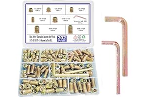 200pcs Threaded Inserts for Wood, 1/4"-20 5/16"-18 Screw in Nut Assortment Kit, Hex Drive Nut Insert for Home Office Furnitur