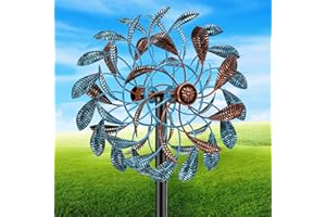 Gouisalin 360° Wind Spinners Outdoor, Wind Sculptures Windmill with Metal Stake, Kinetic Large Metal Yard Art Decor Spinners Pinwheels for Garden Outside Patio Lawn, 63.2 * 13.2"
