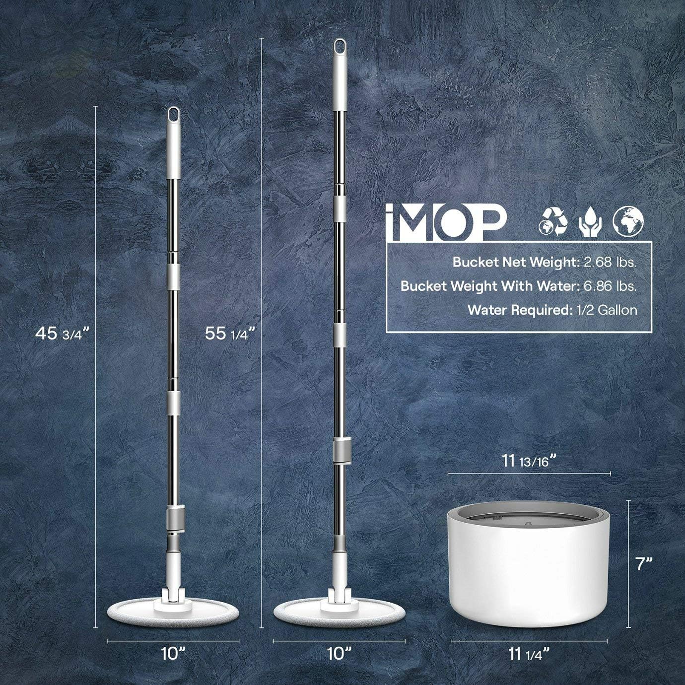 iMop Microfiber Spin Mop with Patented Bucket Water Filtration – Self Wringing Wet Dry All-In-One Spin Mop with Extra Refills – Safe on ALL Floor Types: Hardwood, Marble, Tile, VinyI, and Laminate: Appliances