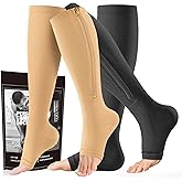 cerpite Zipper Compression Socks - 2 Pairs Open Toe Compression Stockings for Men Women 15-20mmHg,Suit for Running, Sport