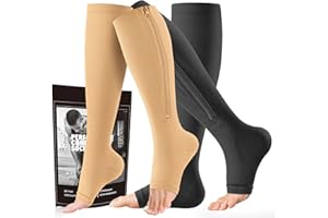 cerpite Zipper Compression Socks - 2 Pairs Open Toe Compression Stockings for Men Women 15-20mmHg,Suit for Running, Sport