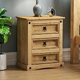 Vida Designs 3 Drawer Bedside Chest Distressed Waxed Pine Table 60cm H view 7