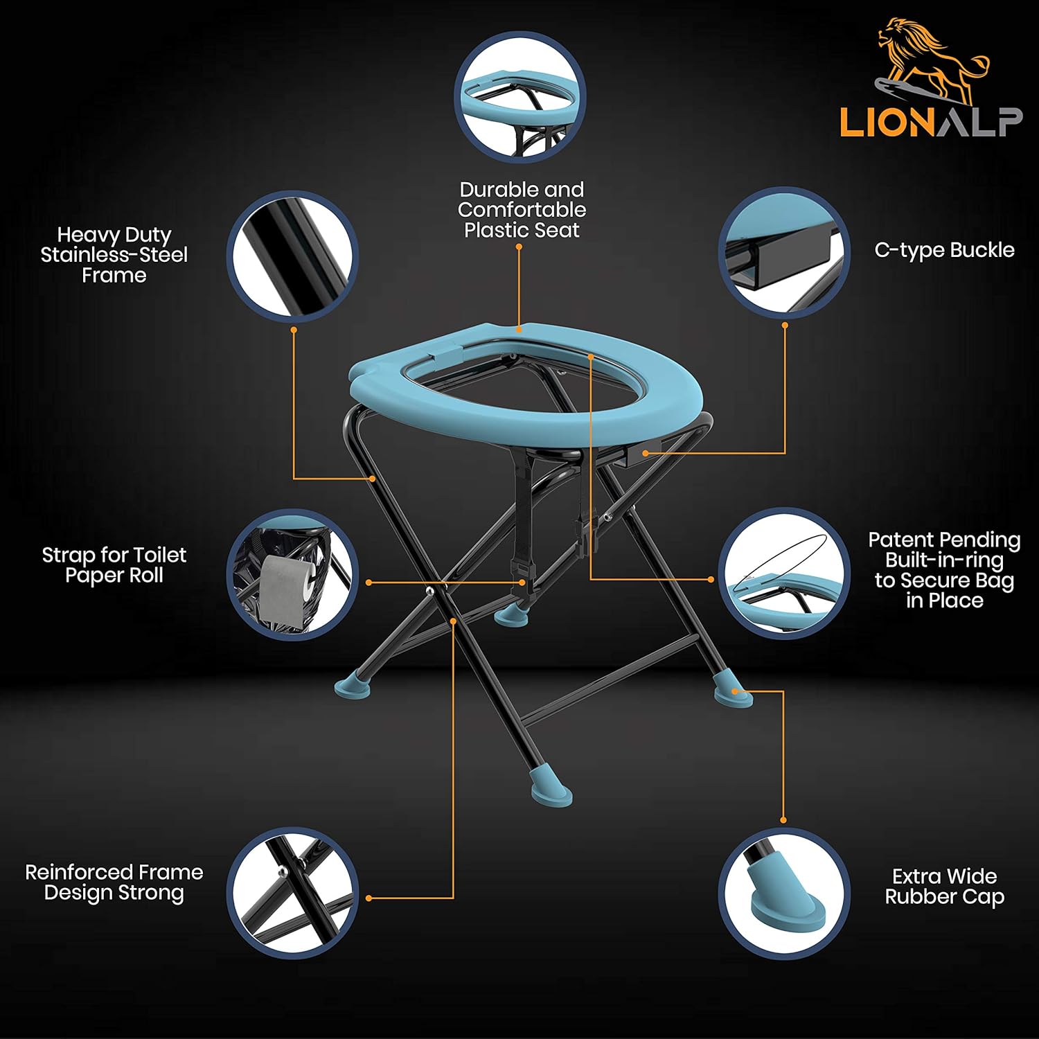Portable Folding Toilet Seat, Porta Potty Commode For Camping, fishing, Long Car Rides & Construction Sites, Comfortable Stool For Living Outdoors, Travel & backpacking, Built-In-Ring- No Spill : Sports & Outdoors