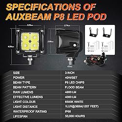 Auxbeam FA Series 3 Inch LED Pods Flood Beam 40W