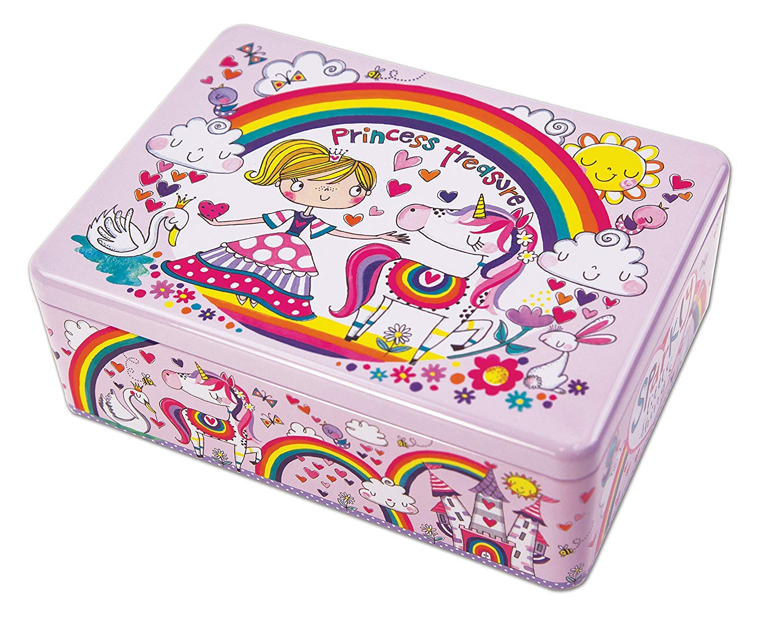 Rectangular Decorative Storage Tin For Girls - Princess Treasures - Hinged Tin