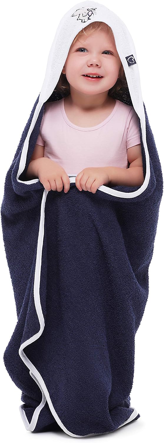 Be Mammy Baby Hooded Towel Made of Cotton Oeko-Tex Standard 100 39.37in x 39.37in BE20-240 (Dark Blue - Bear) - Image 5
